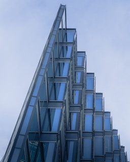 Modern glass building with geometric design