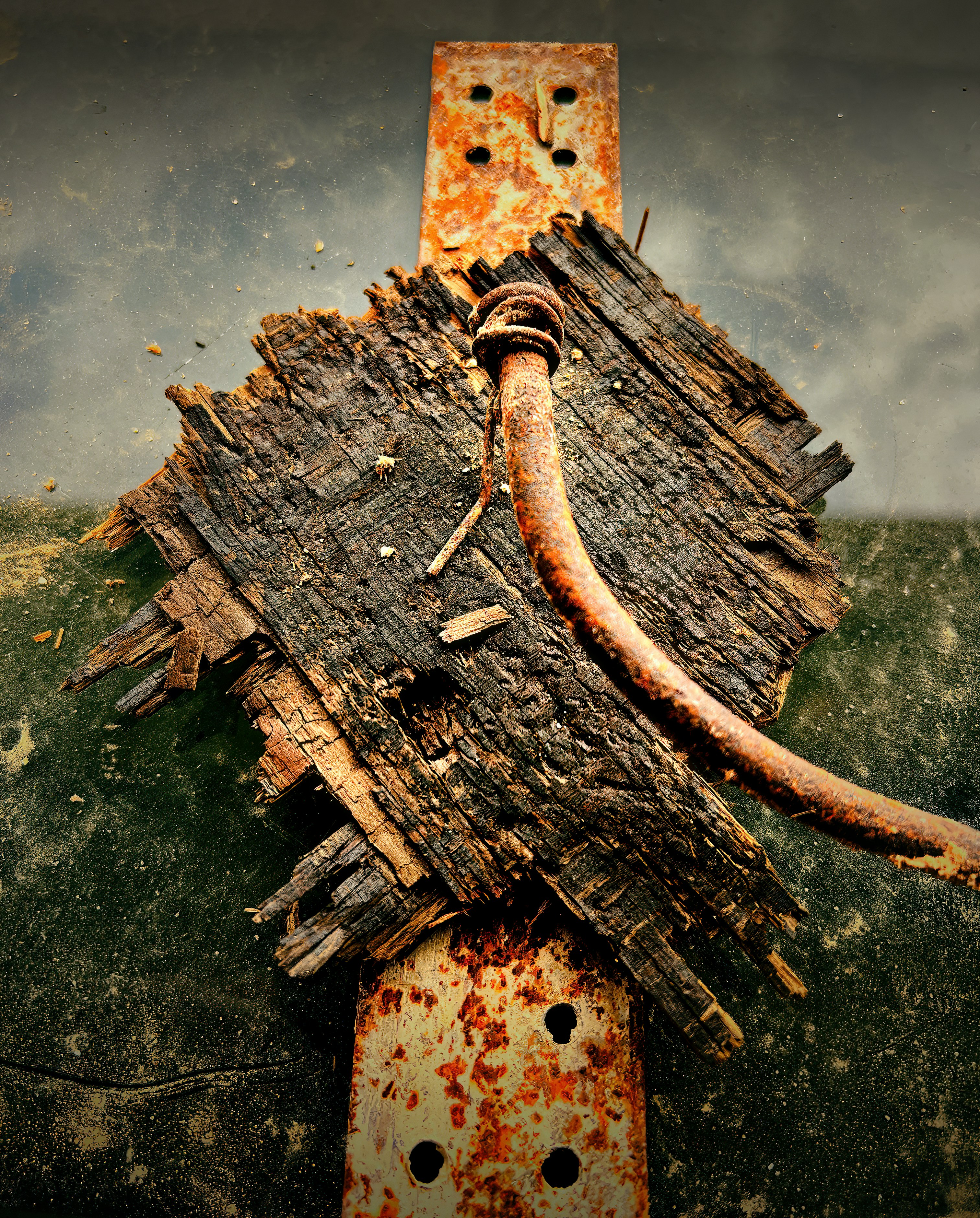 Rusted metal and weathered wood abstract texture