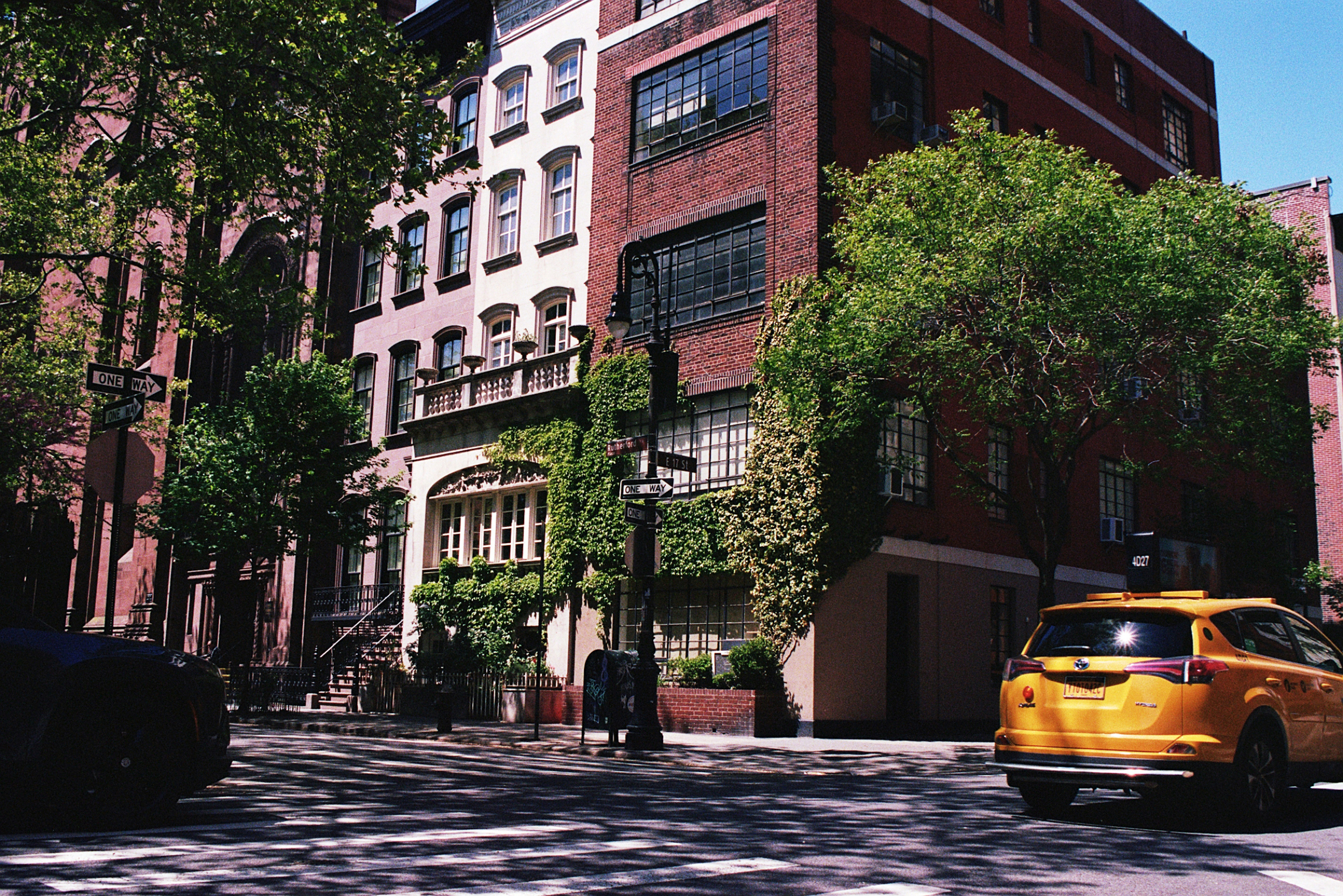 NYC street with brownstone windows