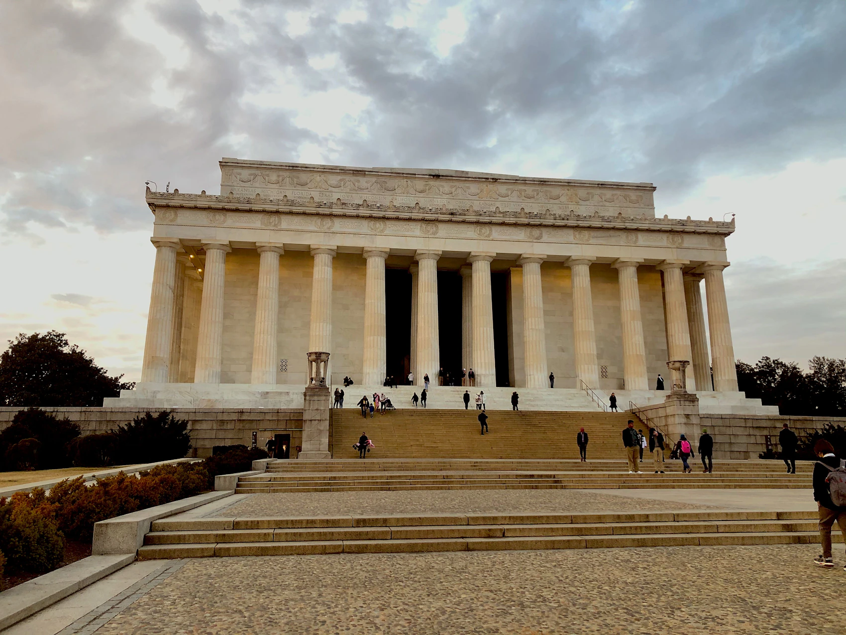 Visitors gathered on the broad steps of the Lincoln Memorial in Washington, D.C.