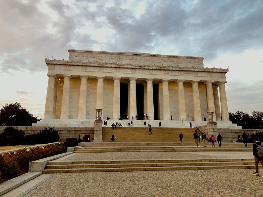 People visiting the Lincoln Memorial steps