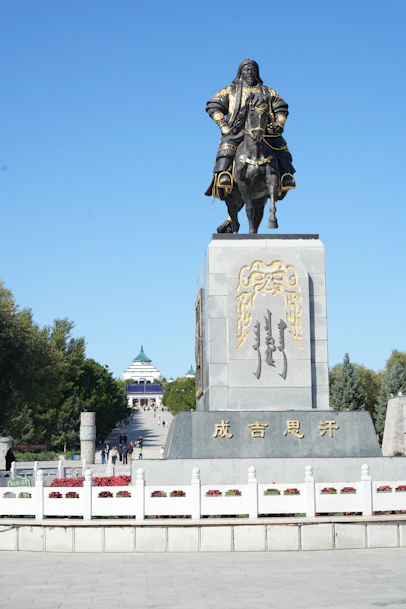 Monumental statue of a historical figure on horseback
