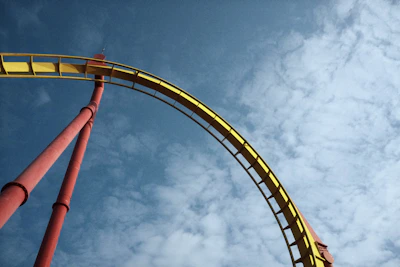 Roller coaster track against a blue sky