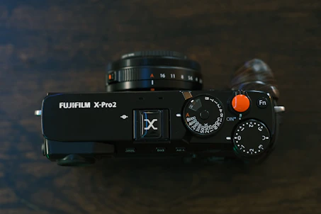 Top view of a black fujifilm x-pro2 camera.