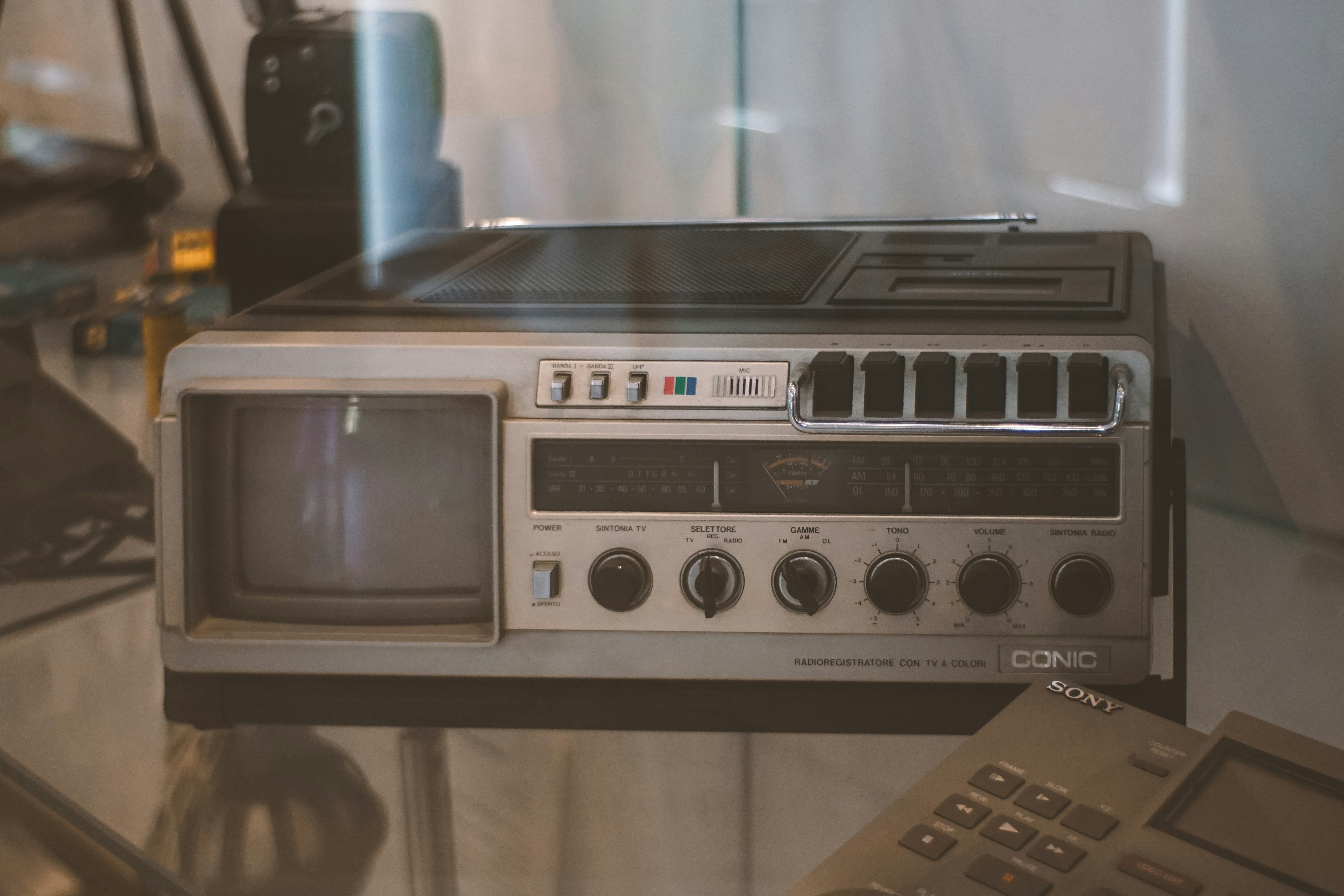Vintage television set with radio and cassette player