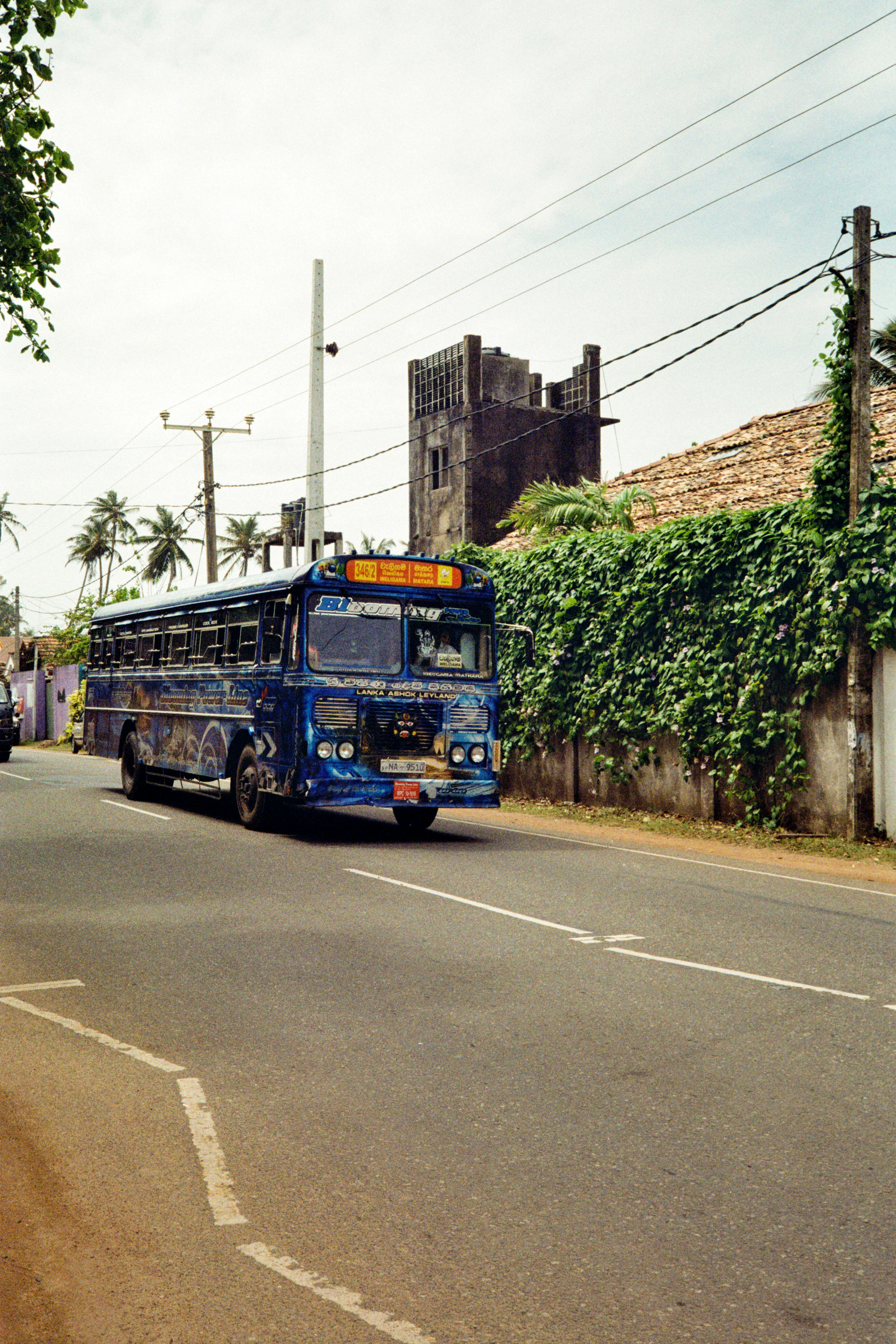 Kodak Gold 200 🎞️ | A blue bus drives down a road.