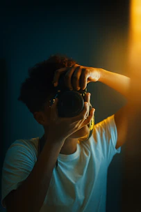 Person holding a camera and taking a picture