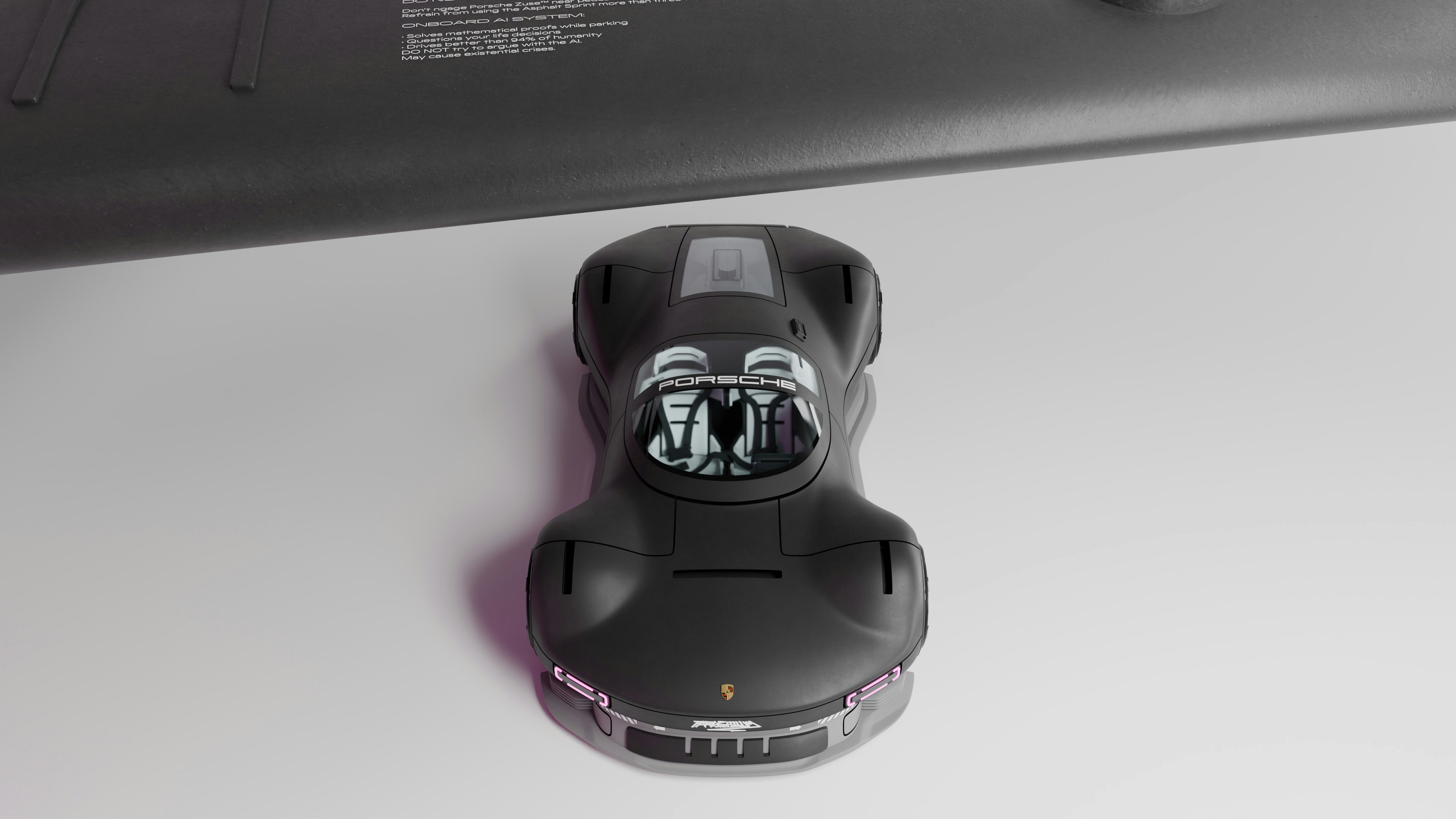 A black toy car with two figures inside