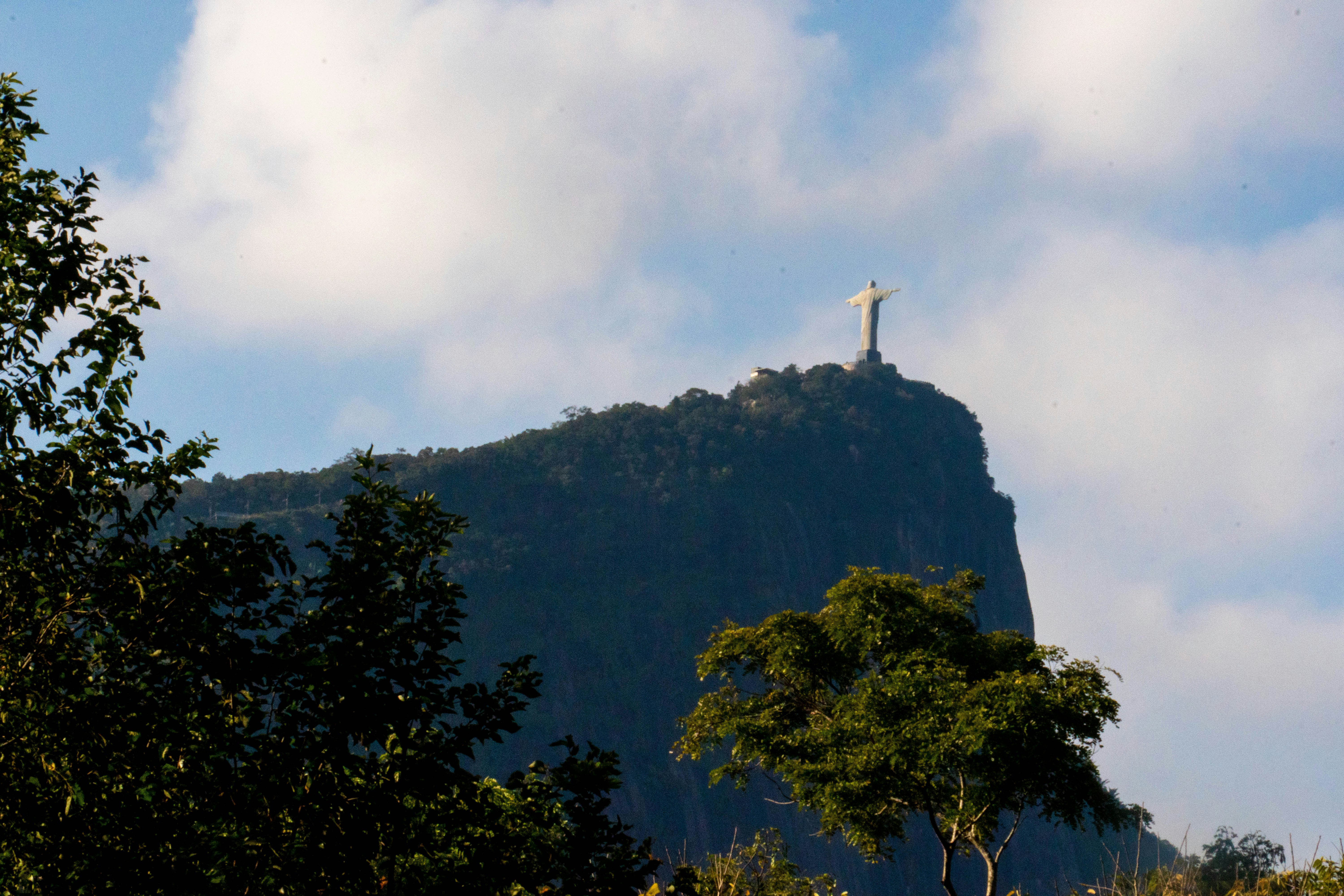 Christ the redeemer statue atop corcovado mountain, brazil.