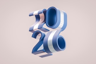 3D numbers 2026 with blue and white stripes