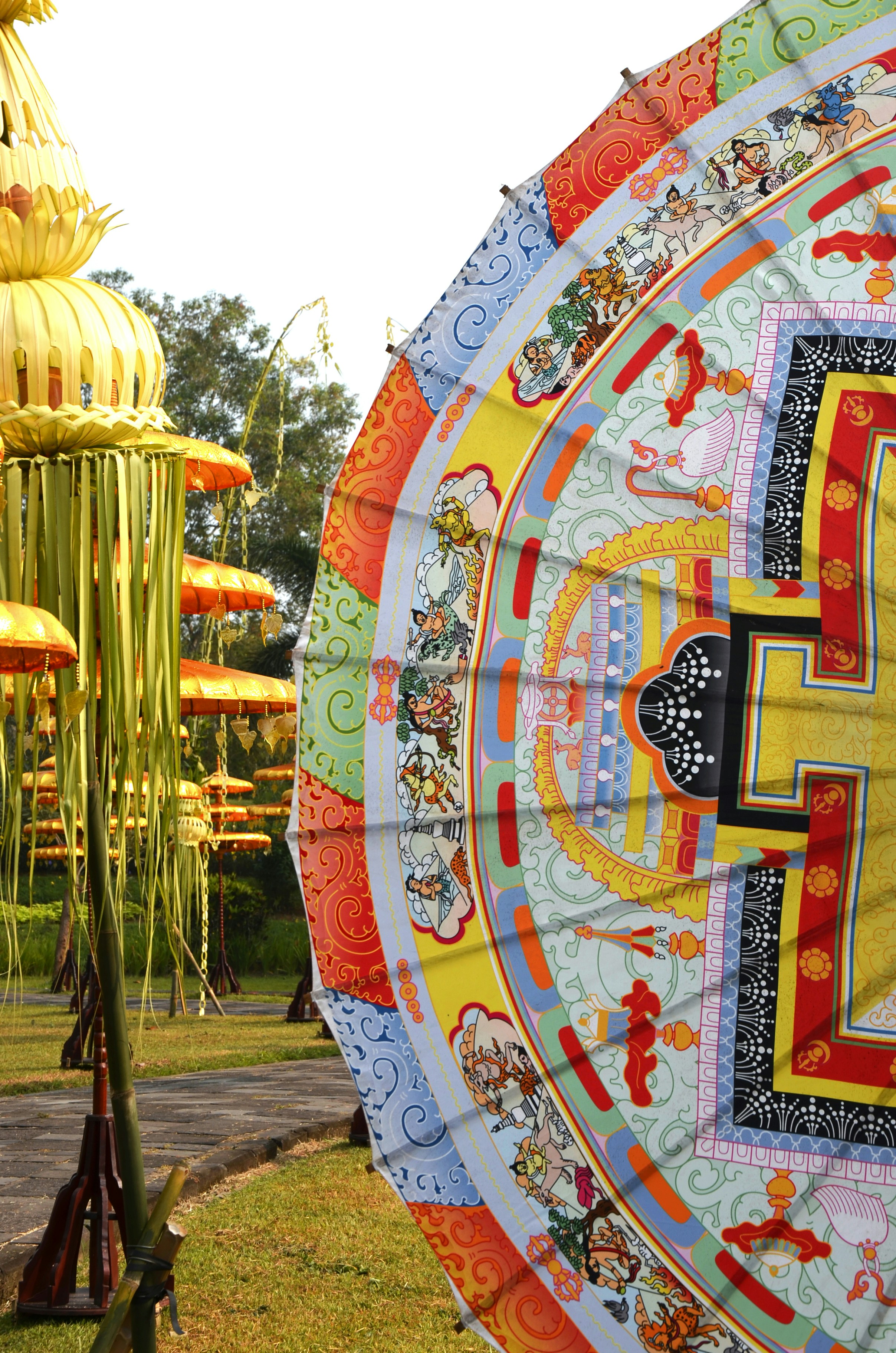 Colorful traditional umbrellas displayed outdoors