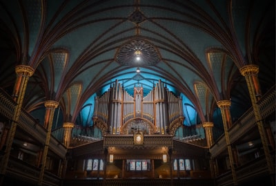 Church organ with golden pipes