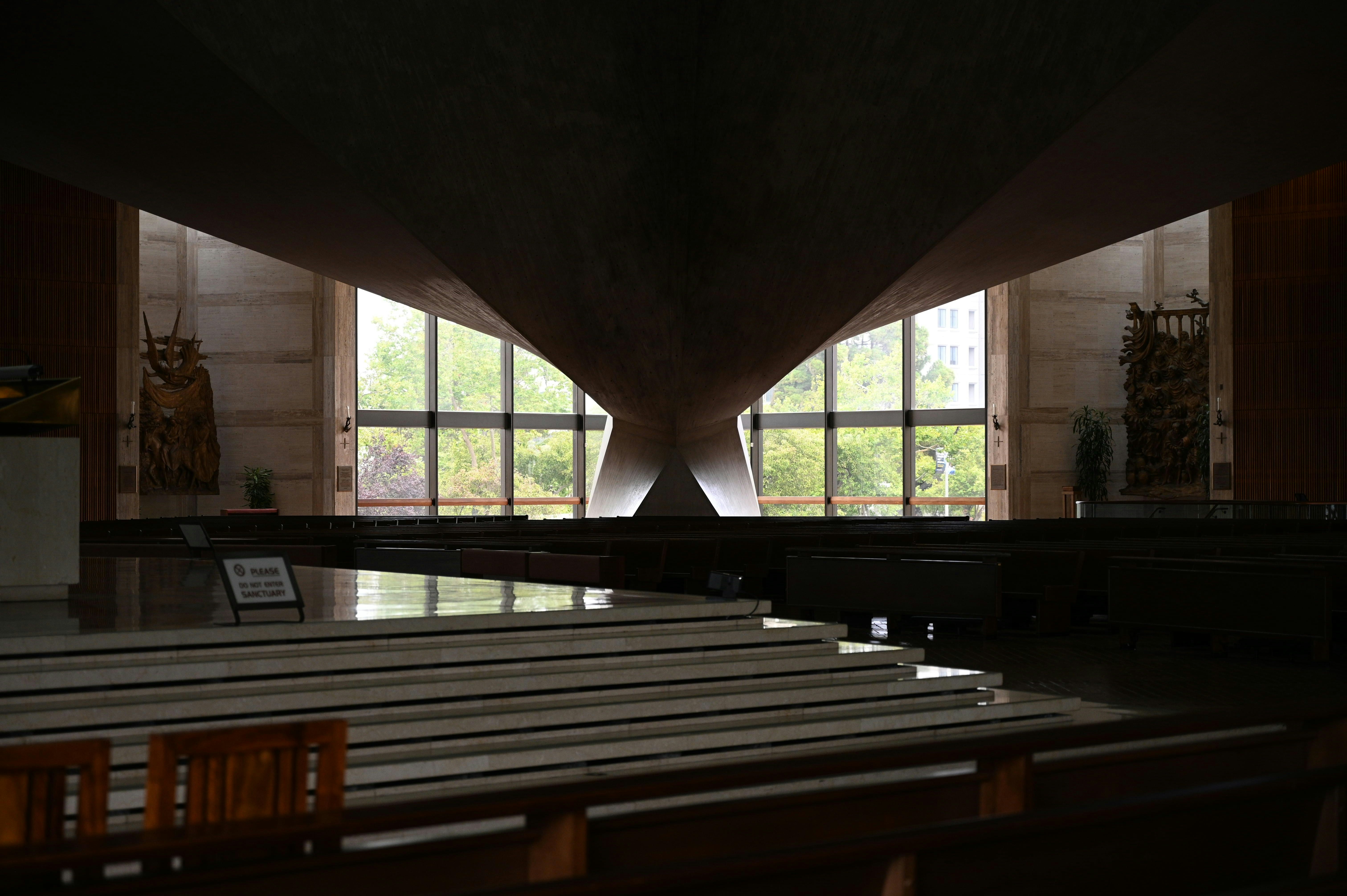 Modern architectural interior with large windows