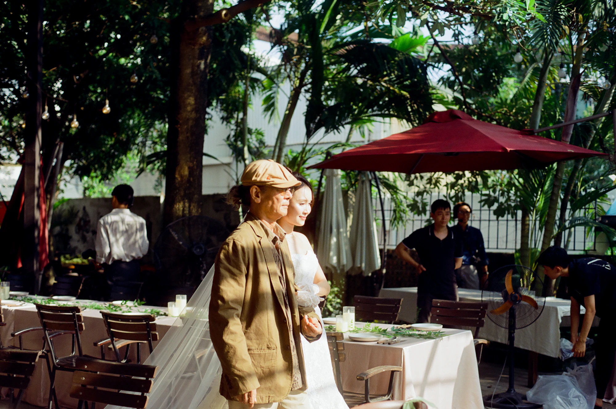 Outdoor wedding reception and family celebration