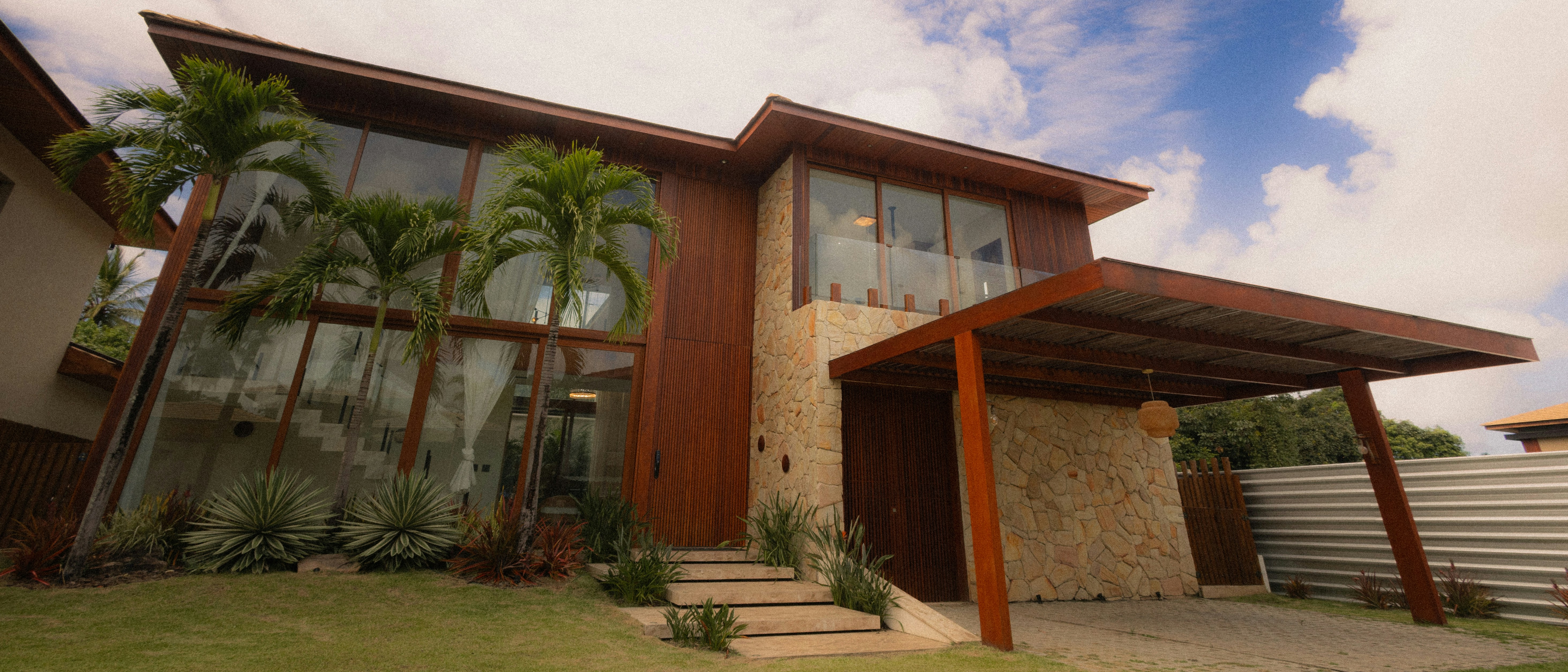 Modern house with wood and stone