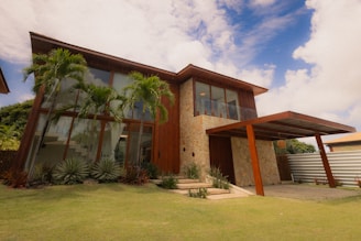 Modern house with wood and stone exterior