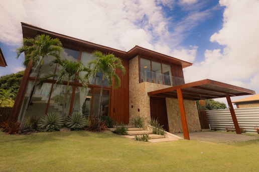 Modern house with wood and stone exterior