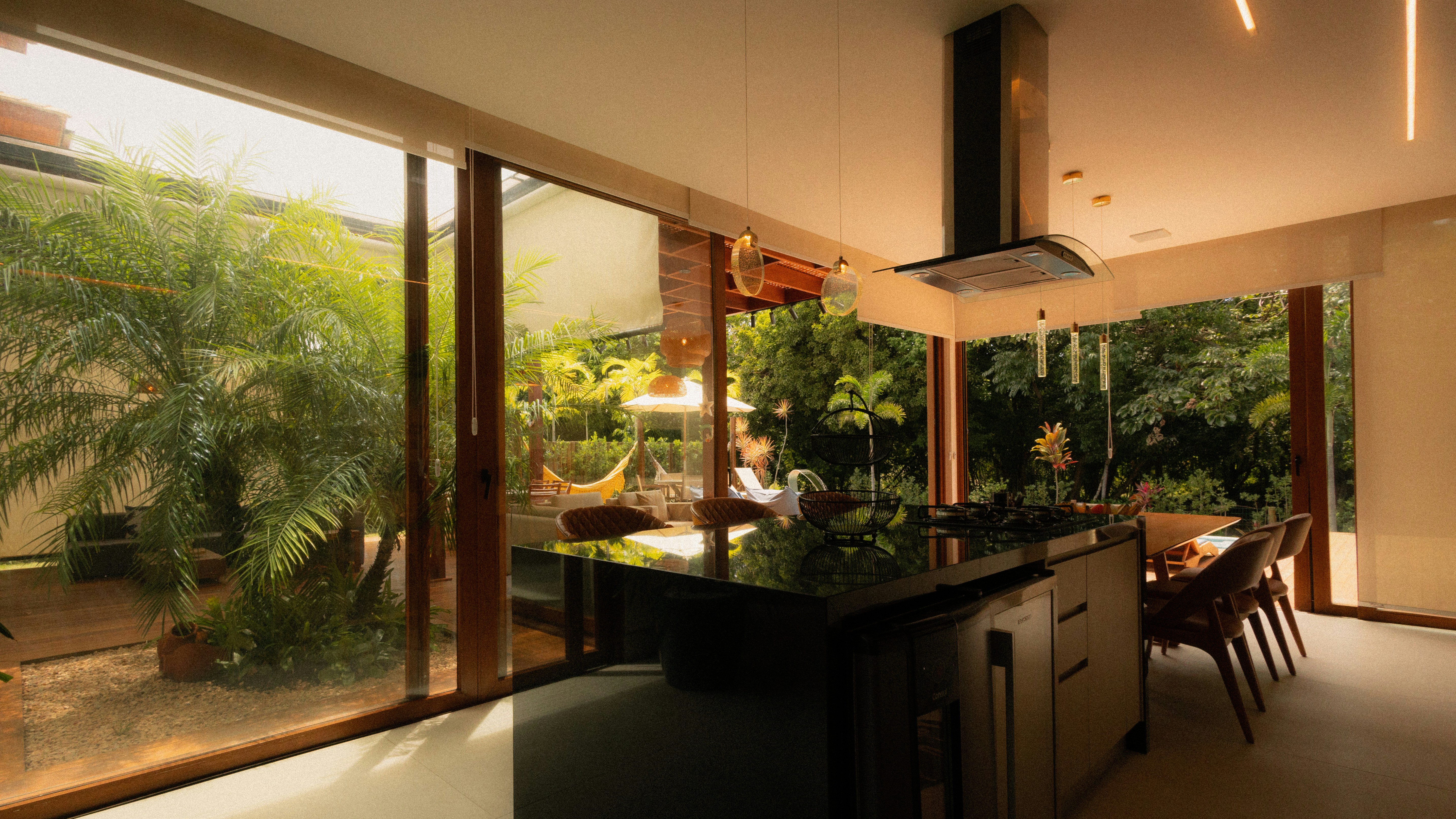 Modern kitchen with garden view