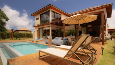 Modern villa with swimming pool and lounge area