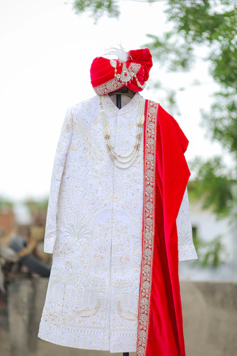 Embroidered Sherwani, Ivory