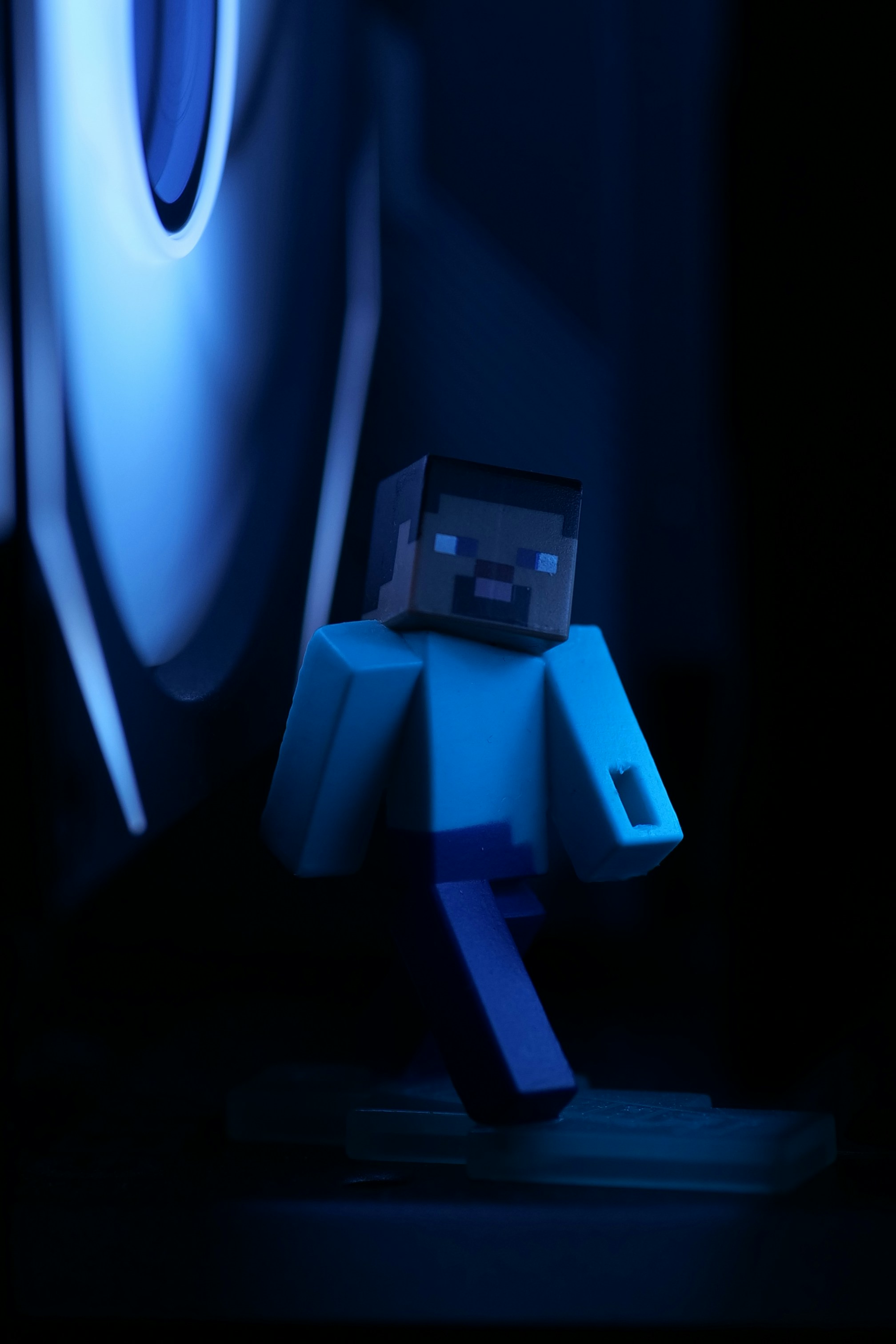 Minecraft steve character in blue light
