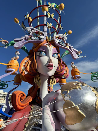 Ornate sculpture of a woman holding a globe