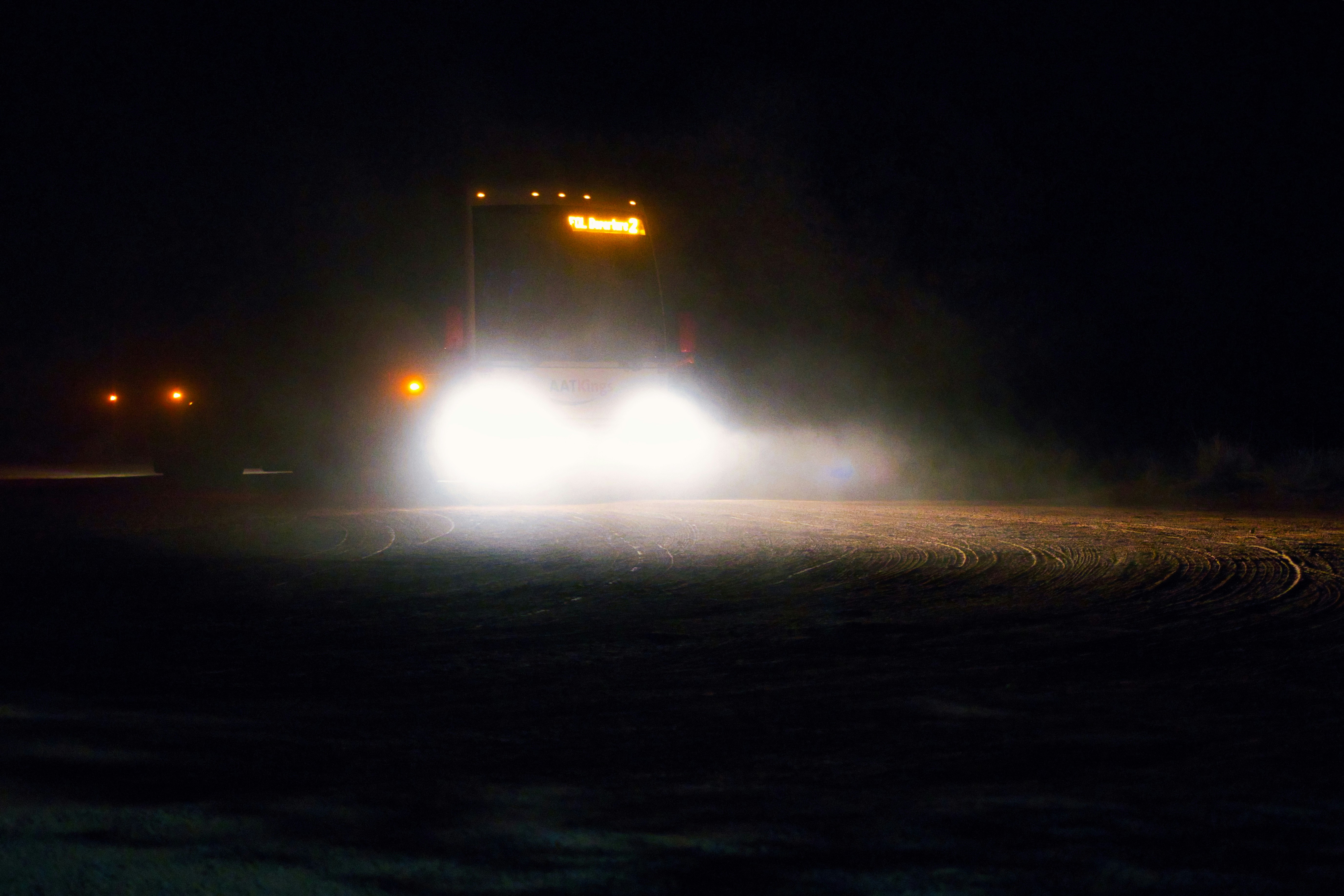 Truck headlights at night