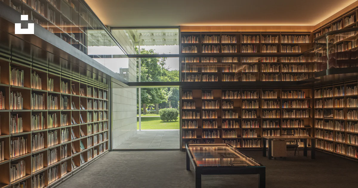 Modern library interior with floor-to-ceiling bookshelves photo – Free ...