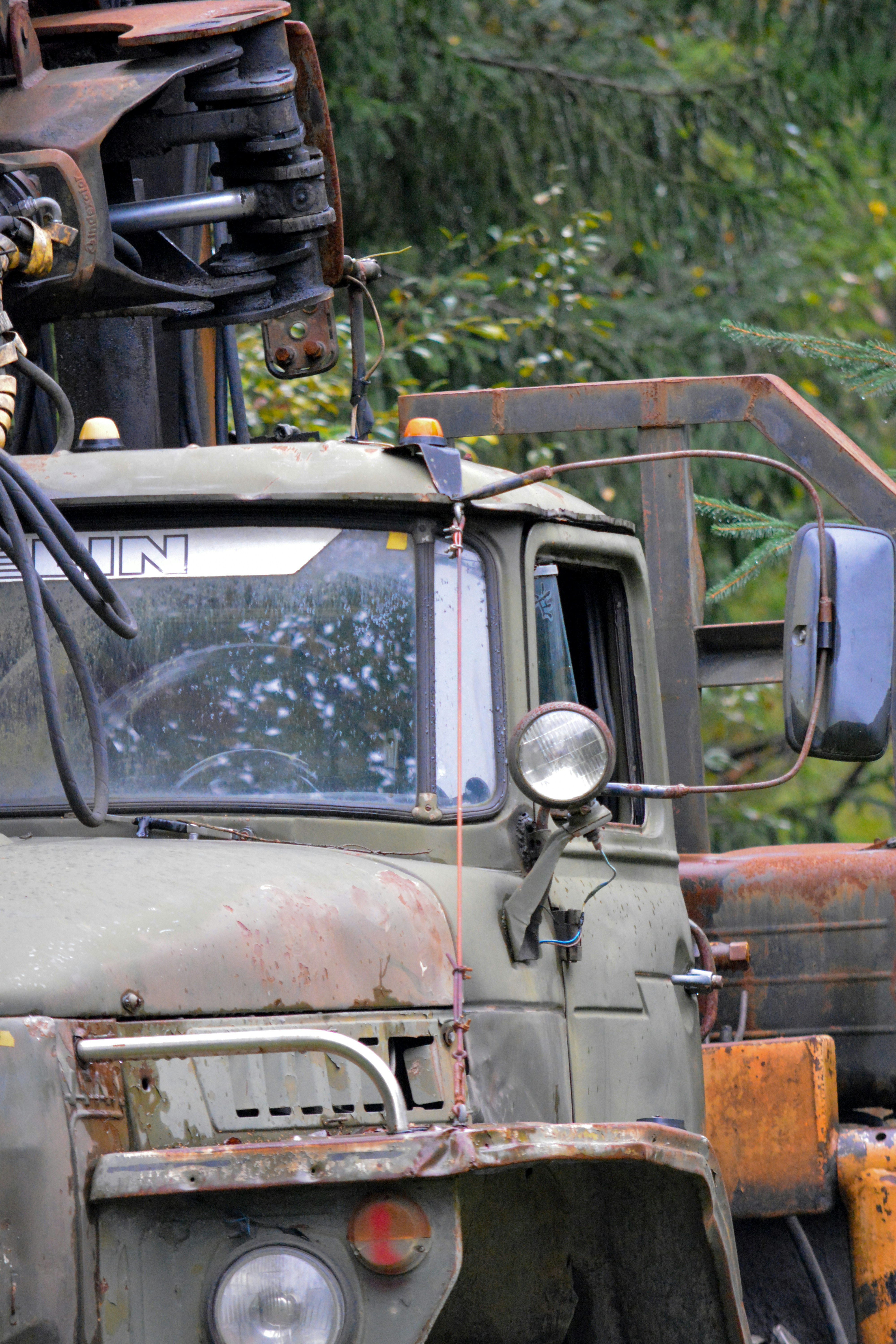 Old military truck with crane attachment