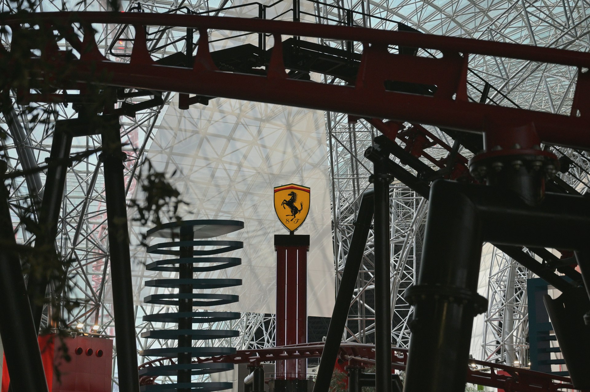 Ferrari logo on a roller coaster structure