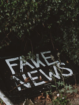 White text "fake news" written on dark surface