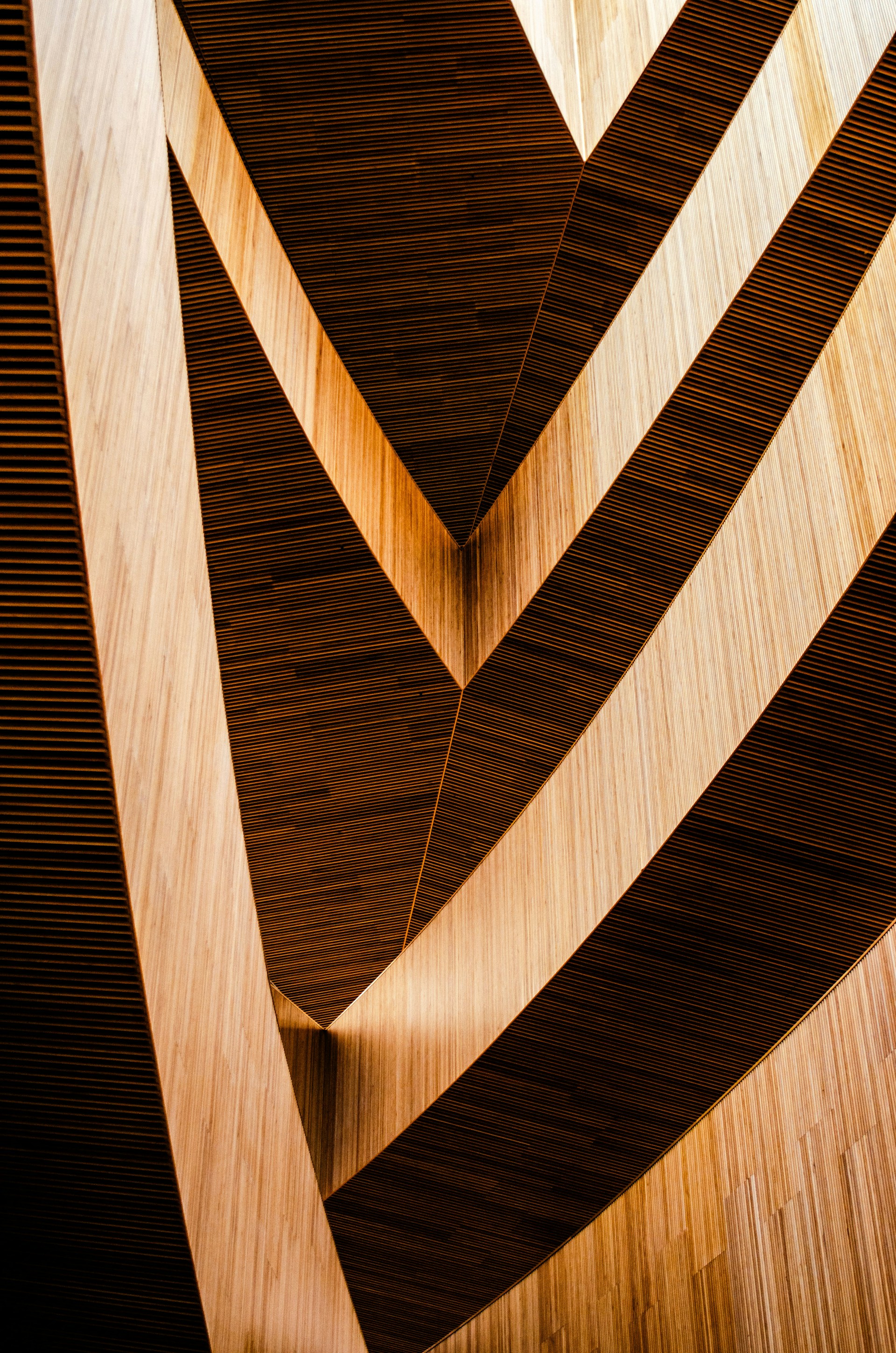 Abstract wooden geometric pattern with warm lighting