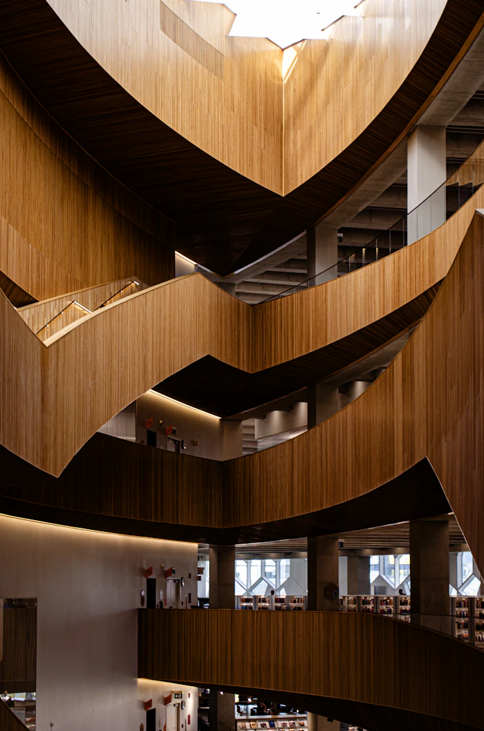 Modern interior with wooden architectural elements