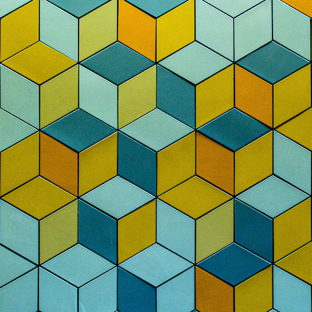 Colorful geometric cube pattern in yellow, blue and teal