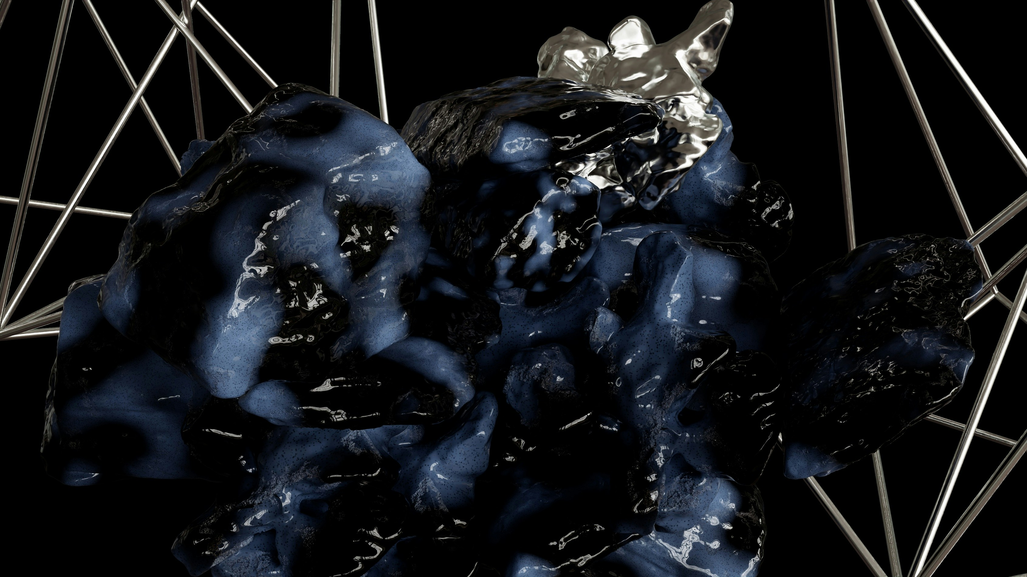 3D Render - Abstract Space Rocks and Steel