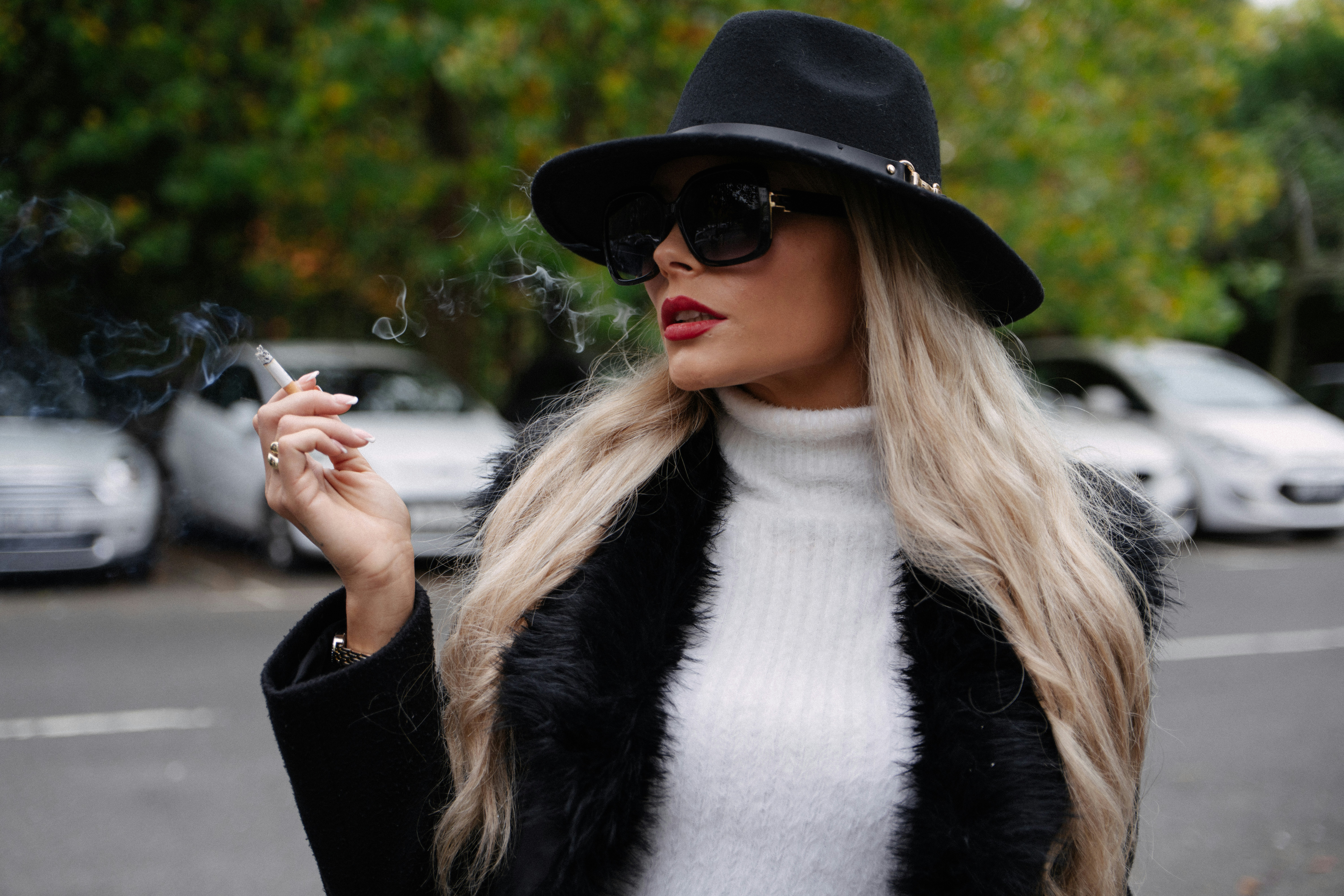 Elegant woman with hat portrait
