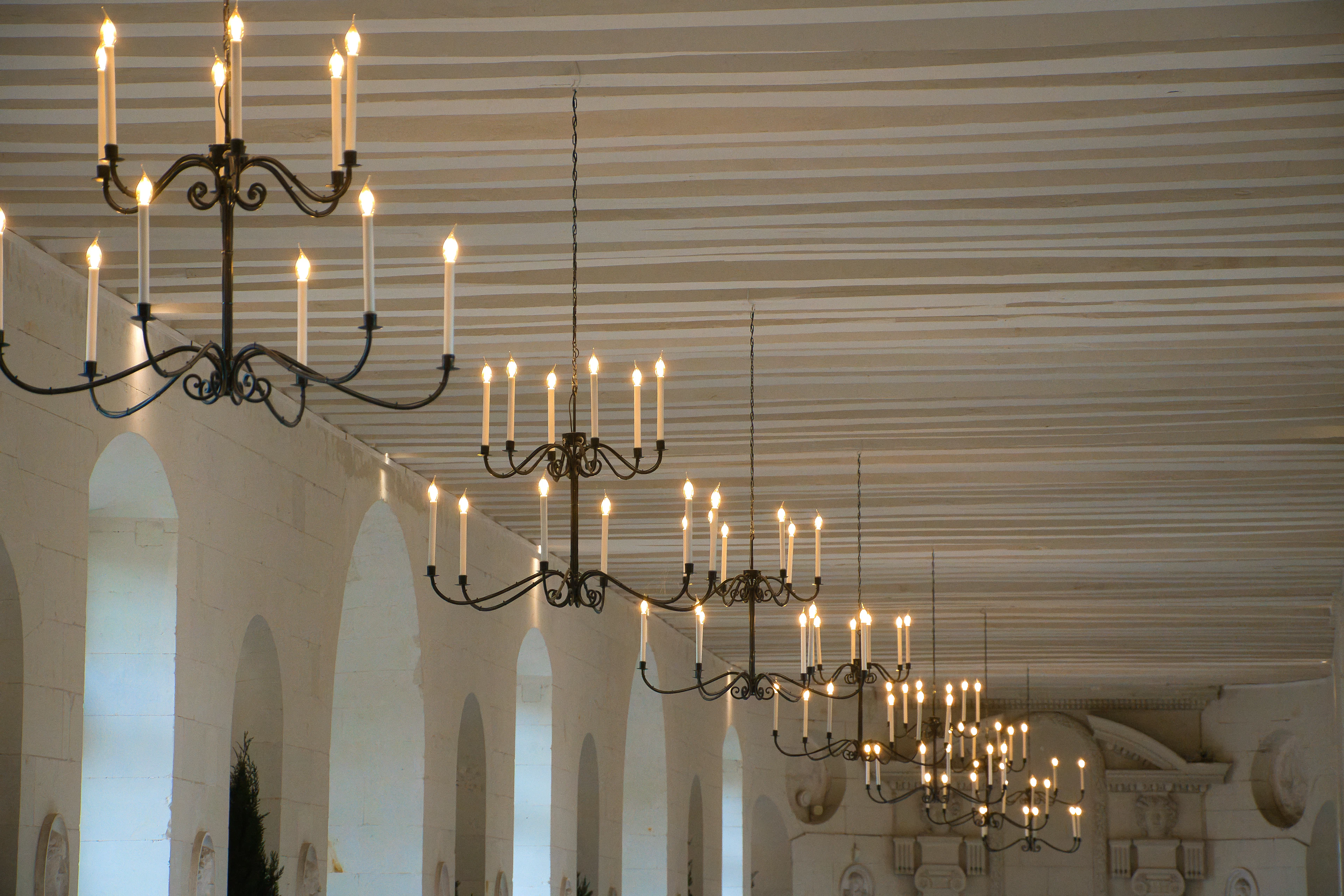 Row of ornate chandeliers