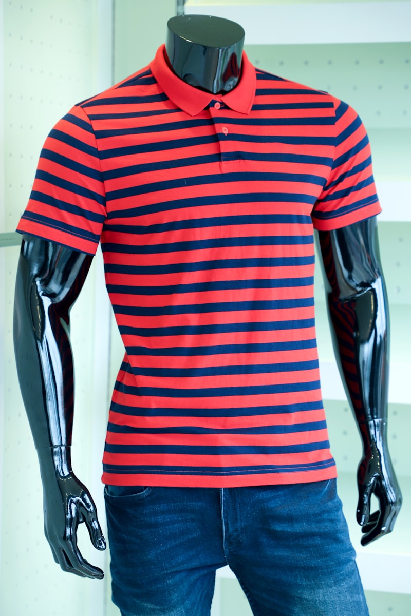 Summit Polo - striped polo shirt on mannequin