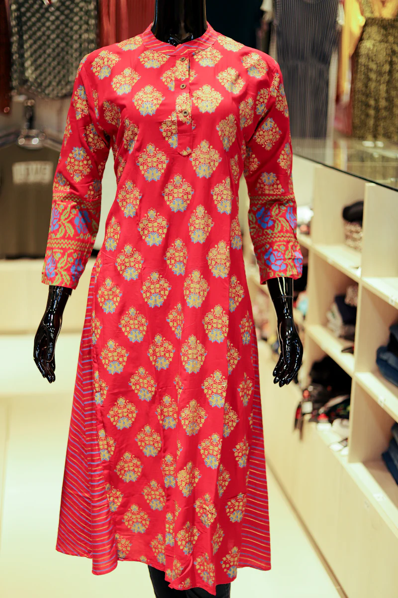 Printed kurta on display at a clothing stall
