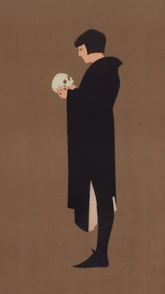 Man in black robe holding a skull