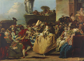 People in masks and costumes at a lively festival