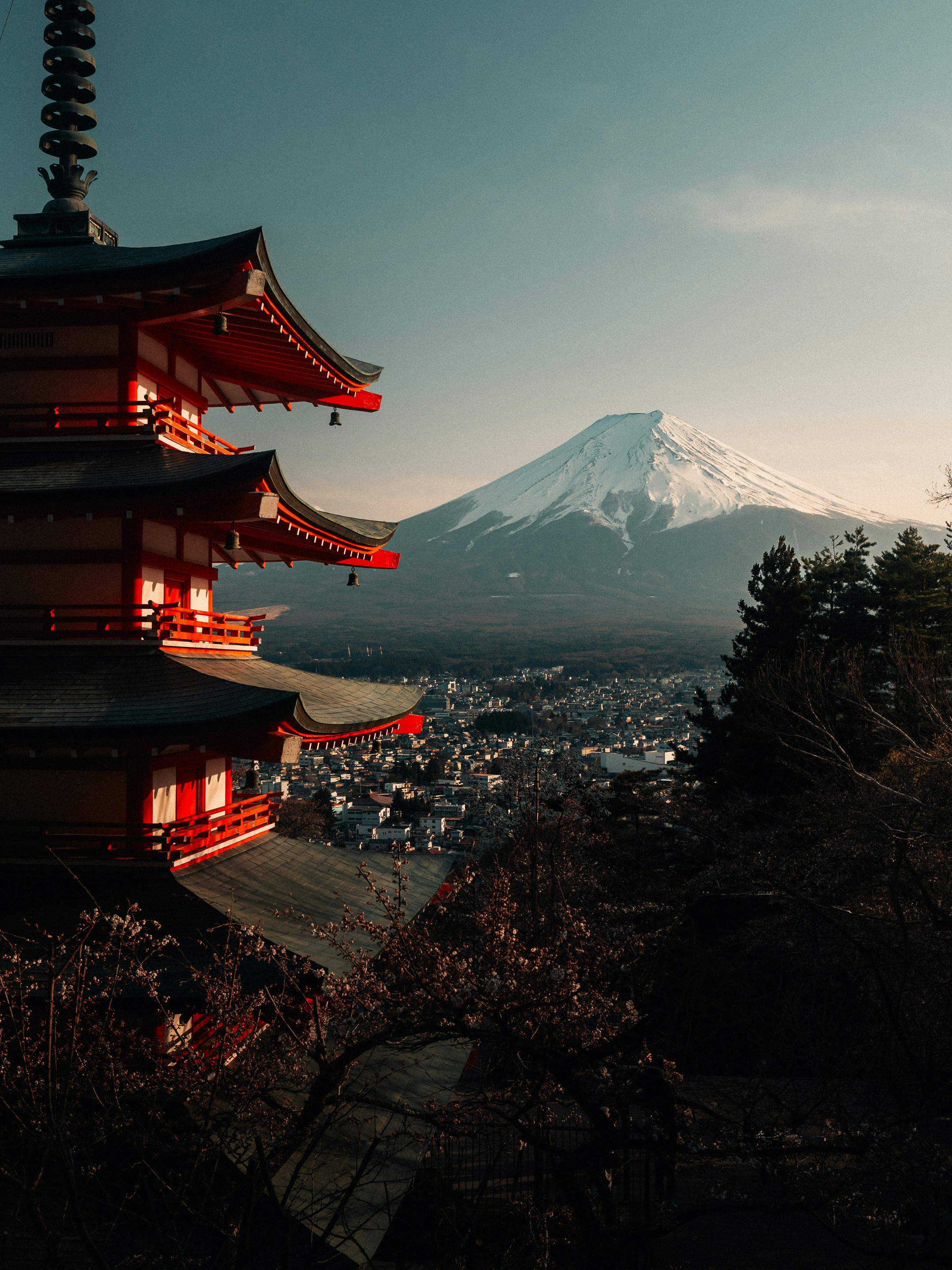 Pagoda with mount fuji in the background
