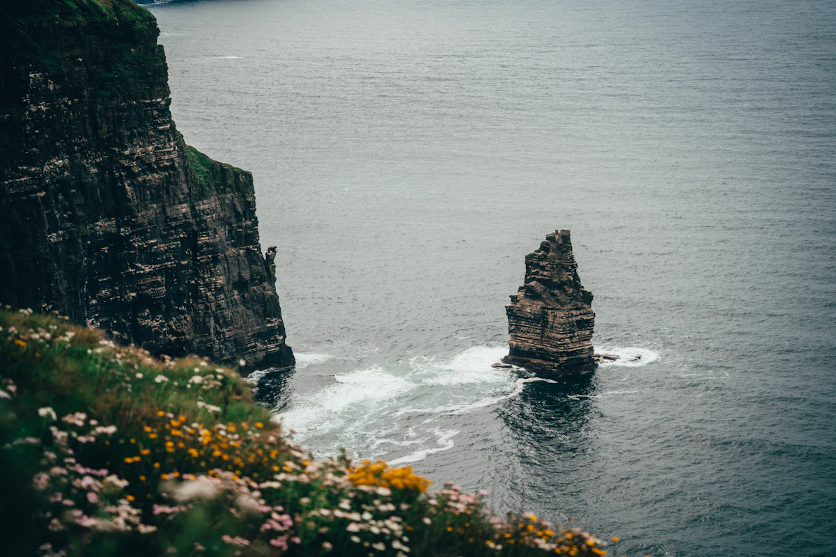 Cliffs of Moher and a sea stack on the west coast of Ireland