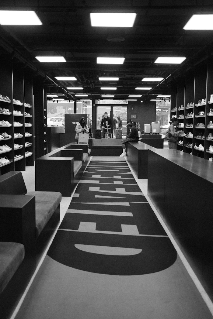 Interno di un moderno negozio di scarpe