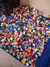 A large pile of colorful plastic bottle caps.