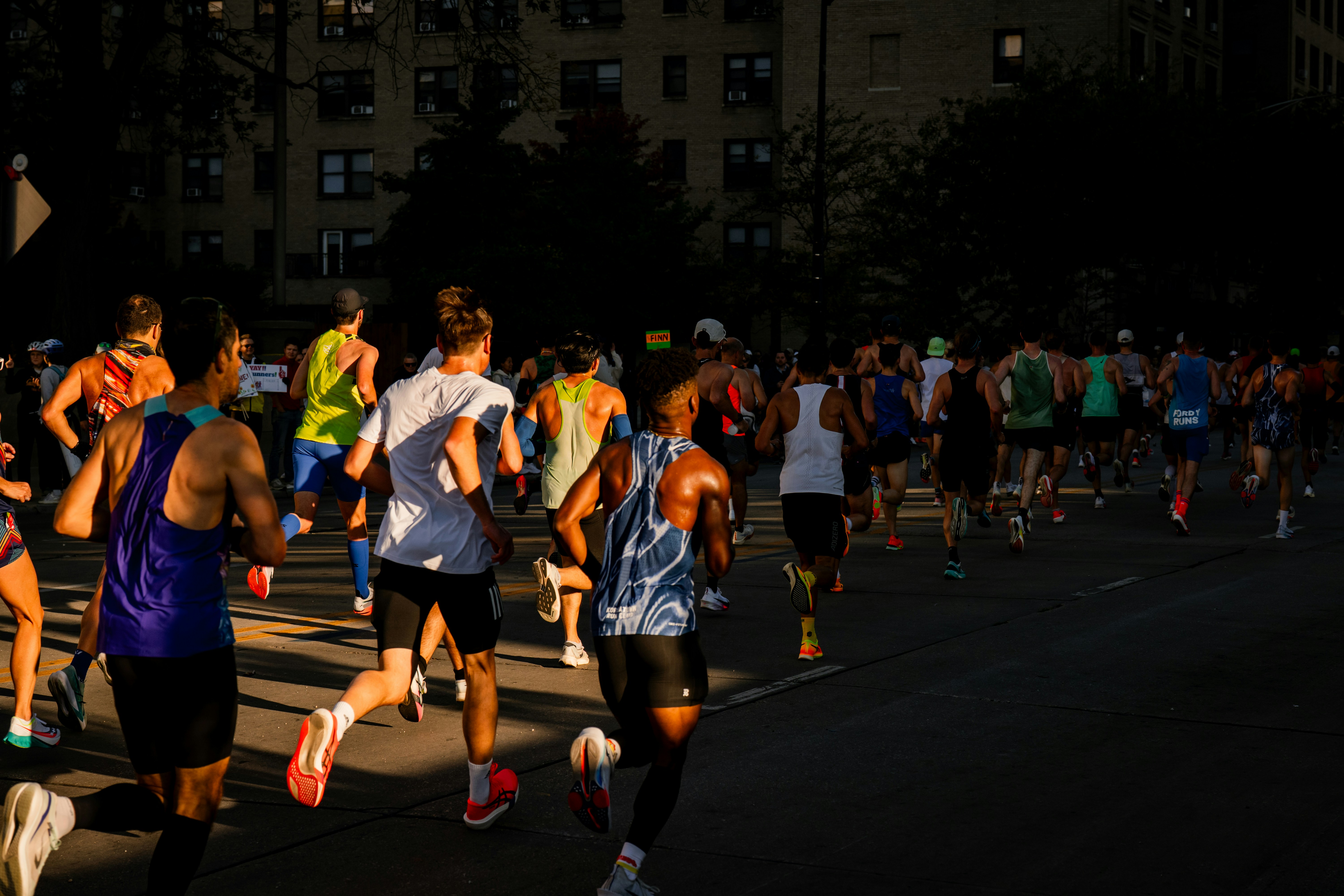 A group of runners participating in a marathon race.