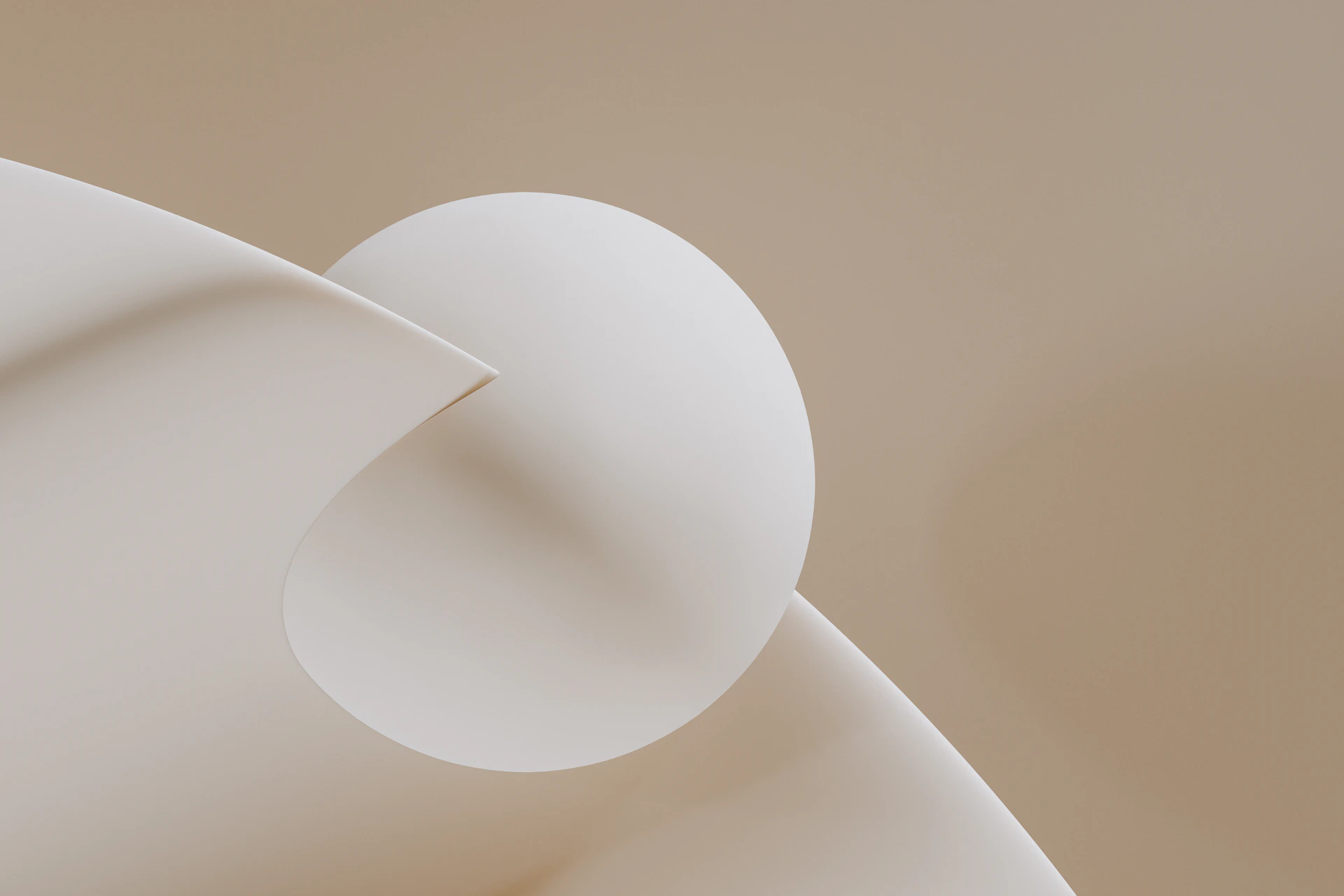 Abstract composition of curved white paper and sphere