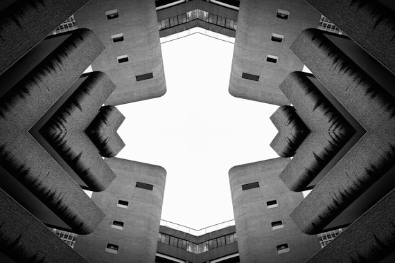 Looking up at brutalist Berlin architecture