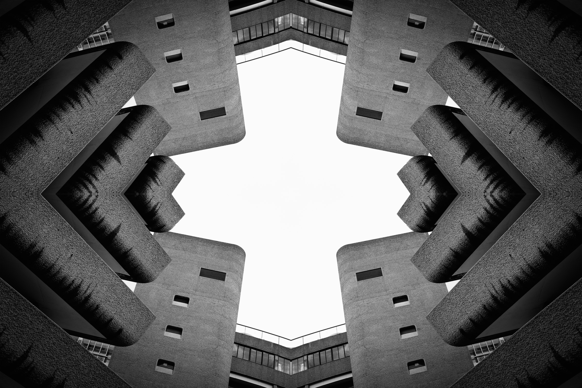 Symmetrical brutalist concrete facade