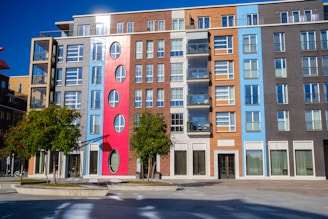 Modern building with colorful facade and windows